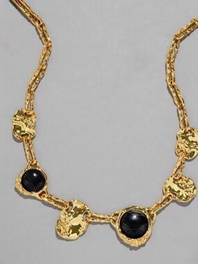 NEW Alexis Bittar Brut Coin Necklace - Agate Black Brown Molten Gold SB11
